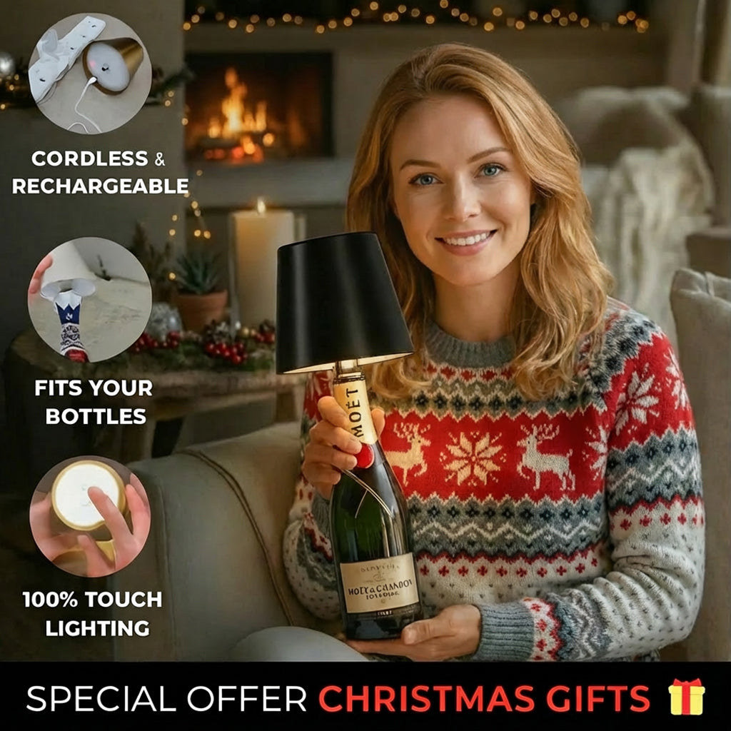 ✨ Uppladdningsbar flaskkorkslampa i snygg järnsmide Touchstyrning • 3 varma toner + färgväxlande RGB 🌈Steglös dimmer 💡Passar de flesta vinflaskor 🍷Perfekt som sänglampa 🛏️, nattlampa eller stämningsljus 🥂