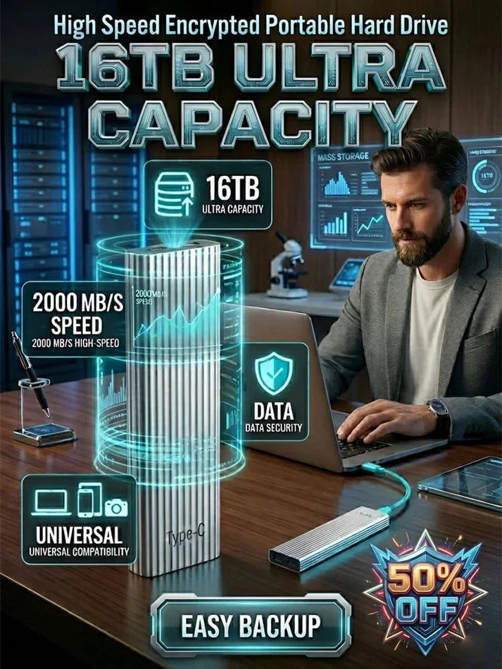 🏆Fast Sale⚡ Over 50,000 Sold! Almost Out - 🔥16TB Portable Mini SSD with Large Capacity Type C