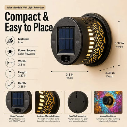 Solar Mandala Wall Light Outdoor Garden Fence Projector Lamp Patio Ambient Decor