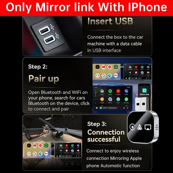 📶 2026 Upgrade 3 in 1 Screen Mirror iOS Phone, wired to wireless Carplay adapter