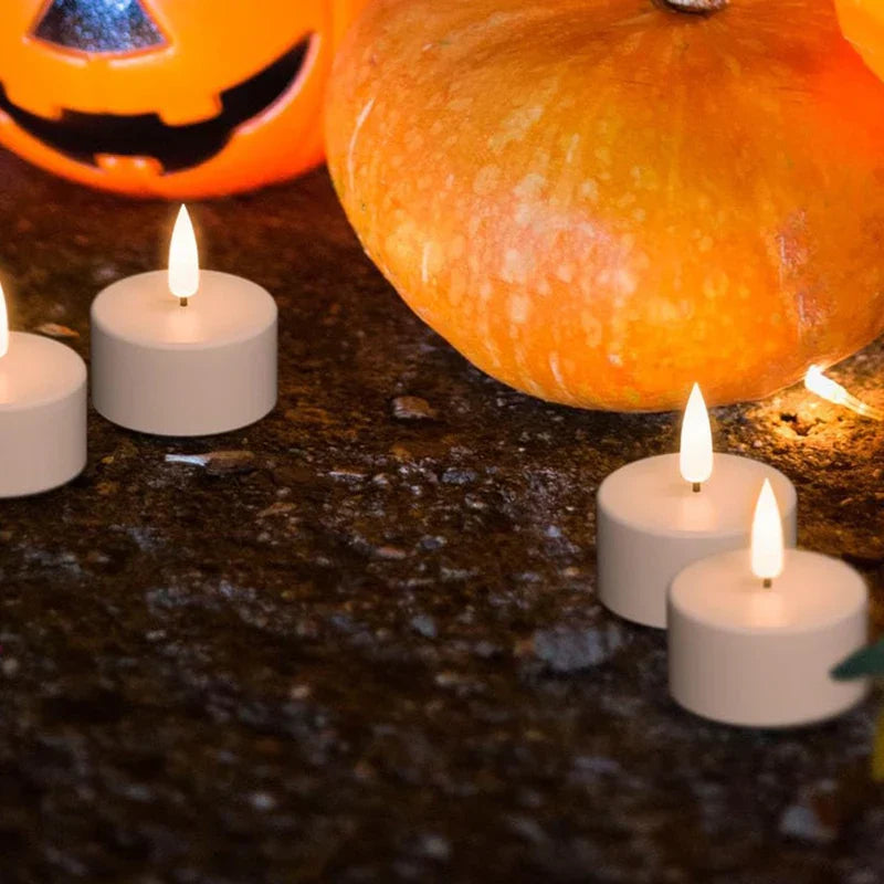 Genopladelige LED-varmelys, 12-pak – Flammeløse lys med fjernbetjening og opladningsbase